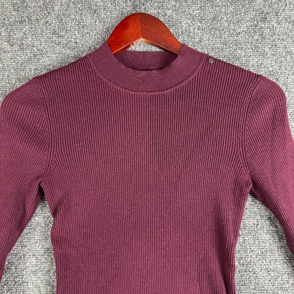 Ted Baker Sweater Womens US 4 Ted 1 Burgundy Ribbed Knit Long Sleeve Pullover - Picture 3 of 9